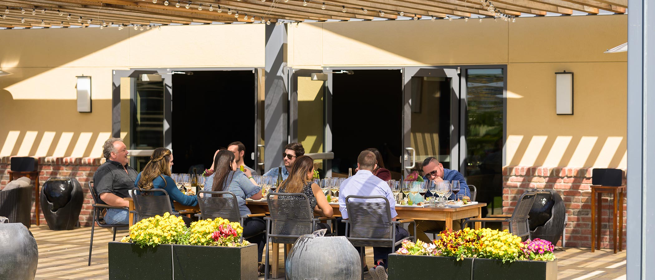 RD Winery team enjoying the patio together.