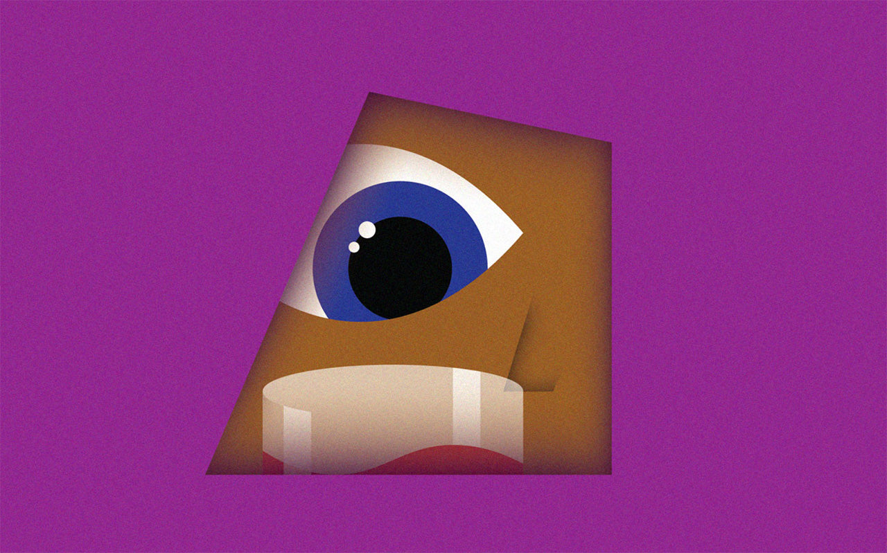 Abstract illustration of blue eye looking at wine glass