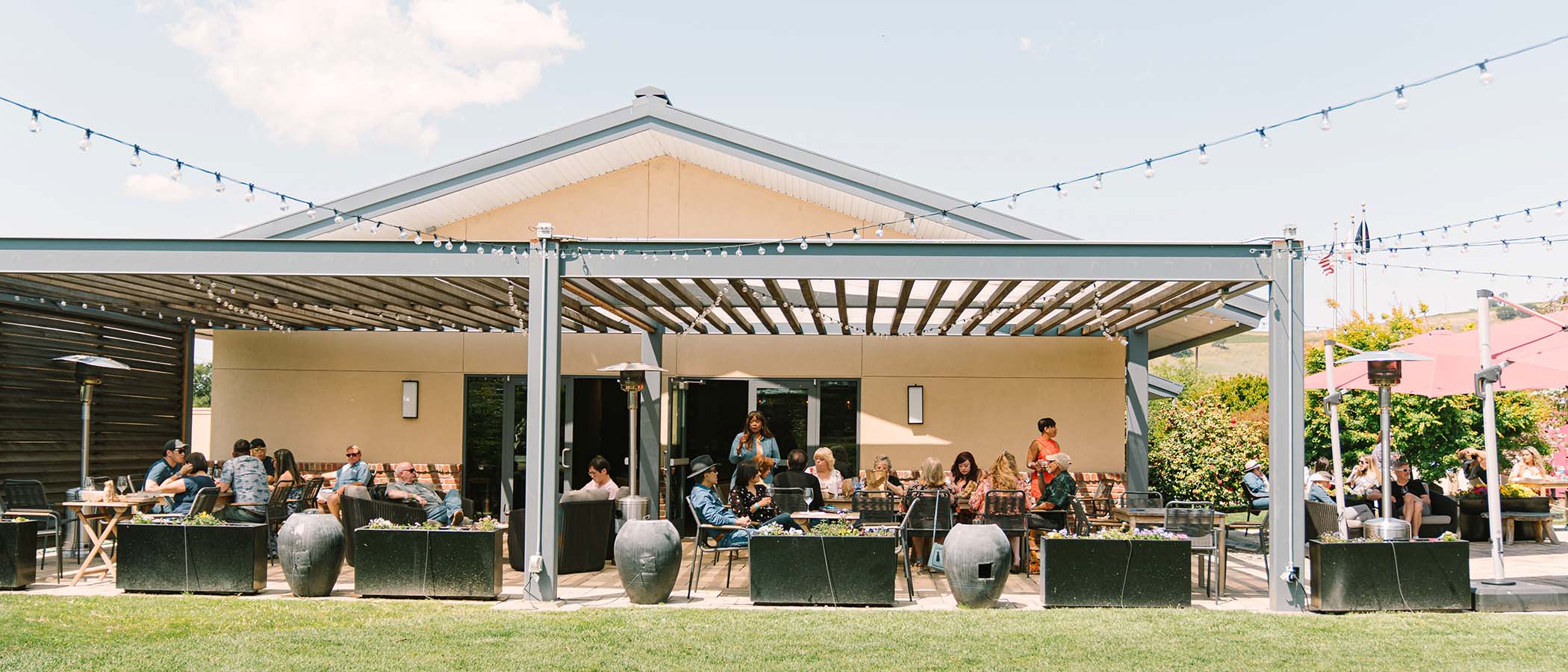 A view of the patio filled with guests