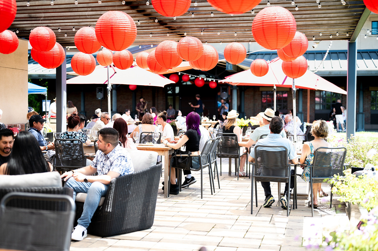 people enjoying wine on the patio