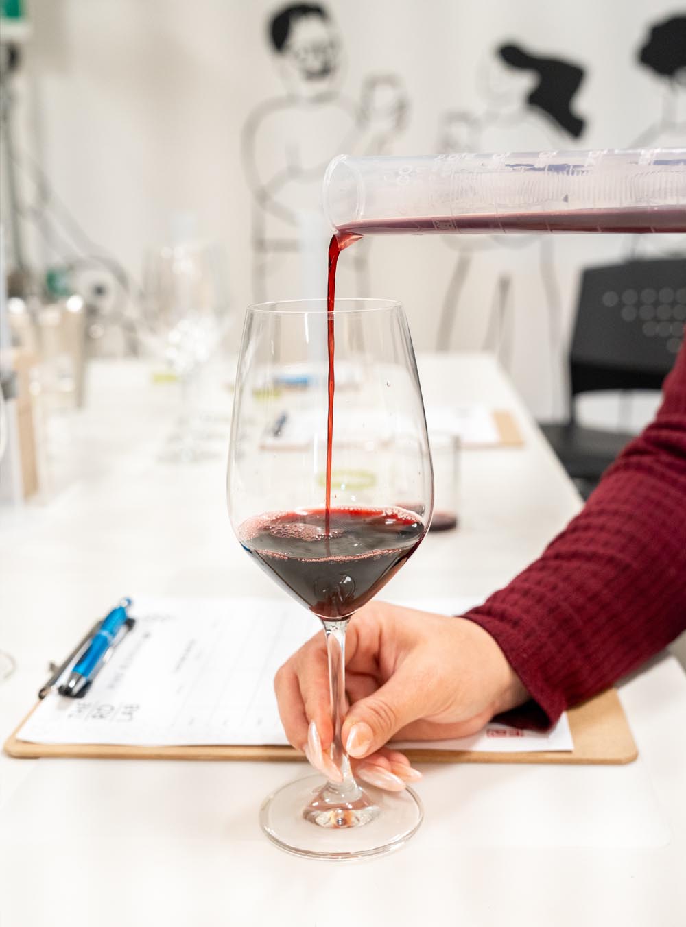 Blending red wine at the RD Lab