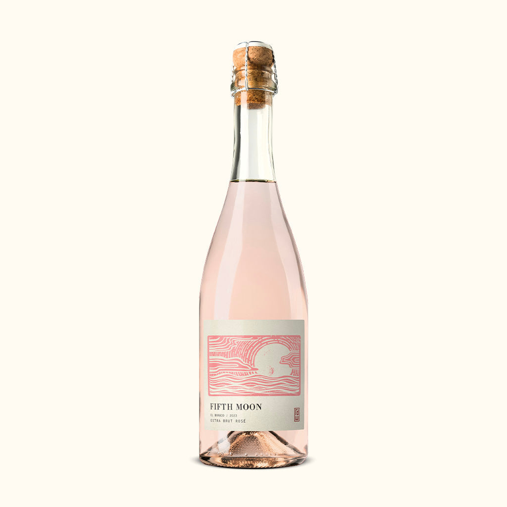 A bottle of Fifth Moon Sparkling Rosé extra brut wine