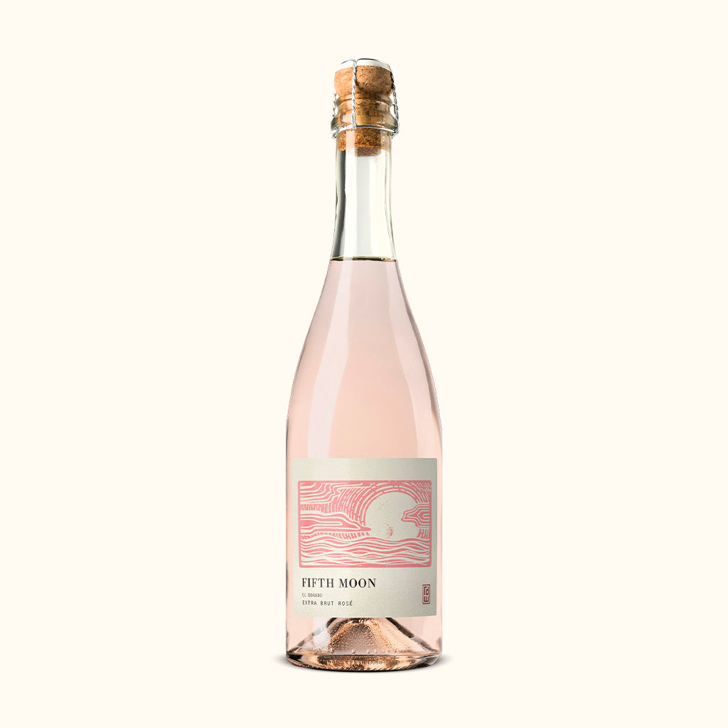 A bottle of Fifth Moon Sparkling Rosé extra brut wine