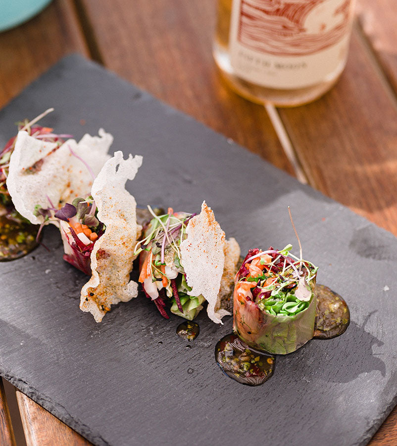 rose with spring roll