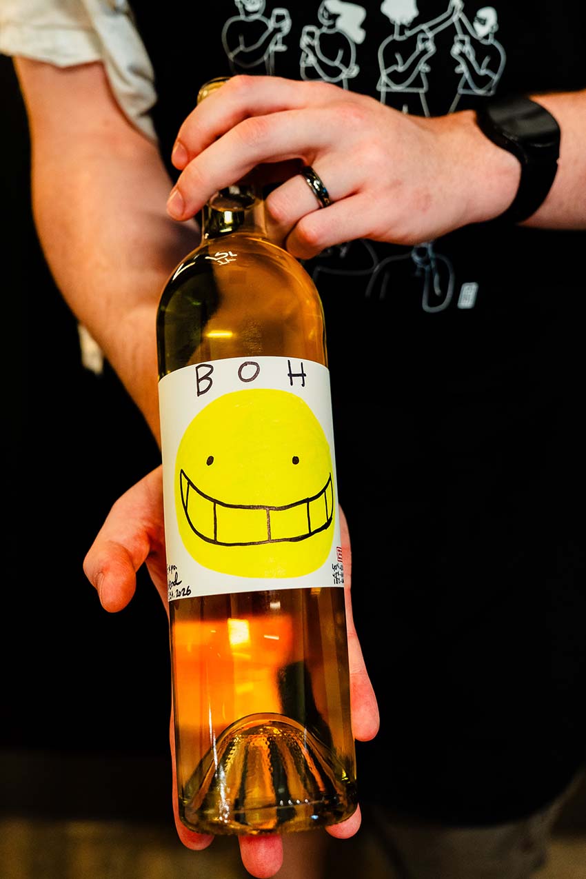 Custom smiley wine label at the RD Lab