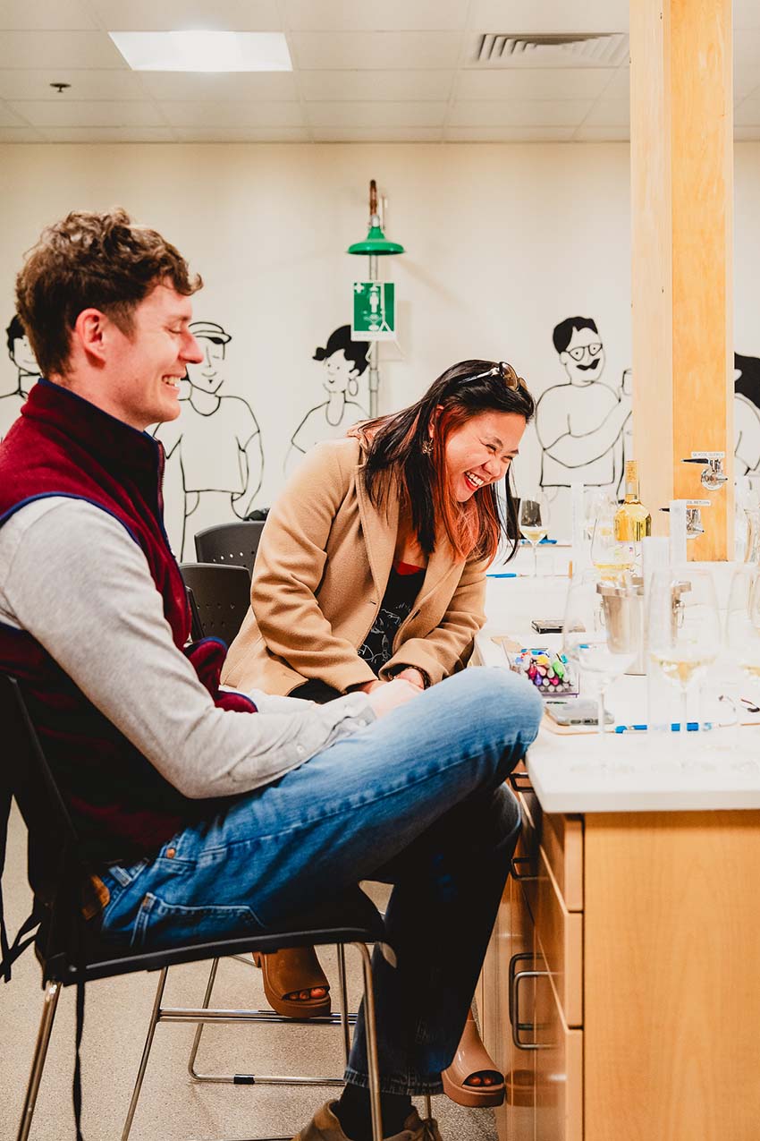 Woman laughing at the RD wine lab