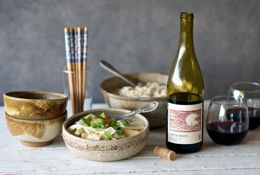 A vegetarian green curry with RD Winery's Red Blend
