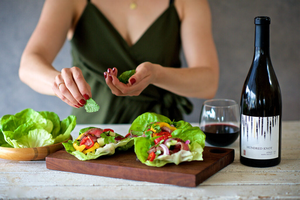 RD Winery Syrah and steak lettuce wraps