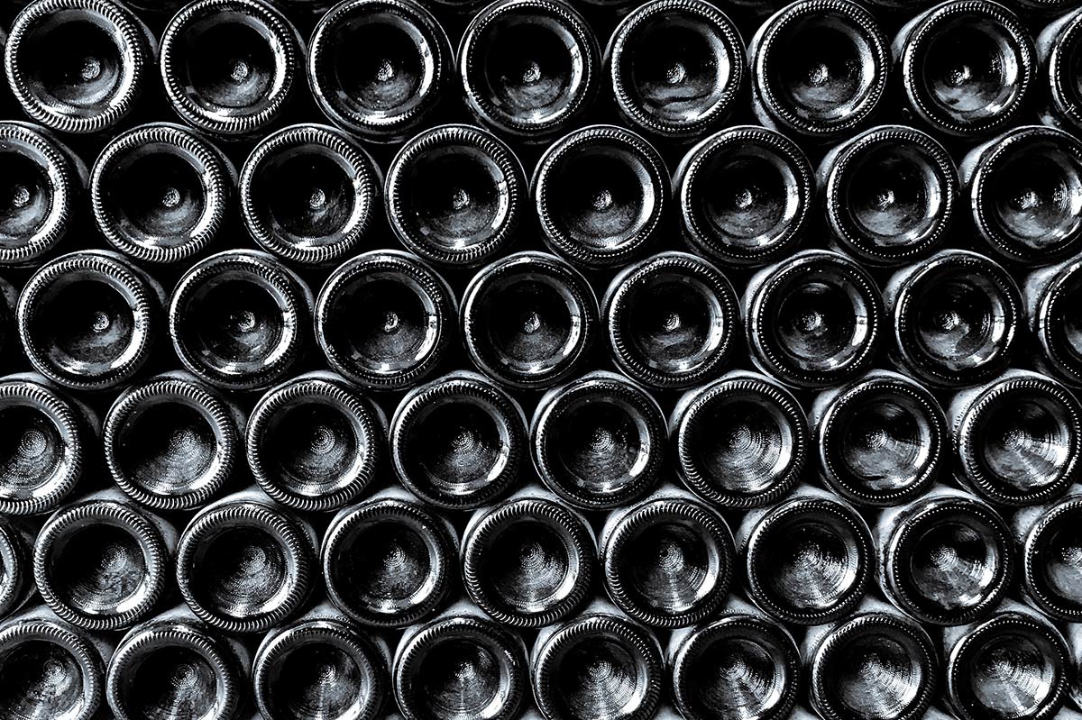 rows of wine bottles