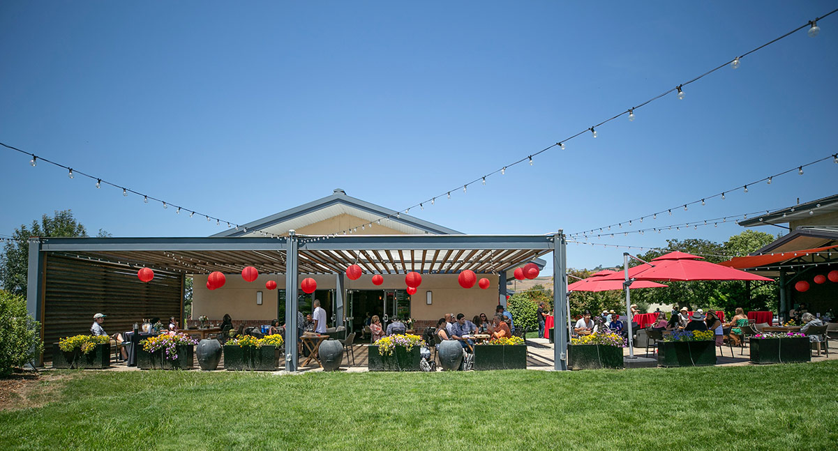 Winery patio decorated with red lanterns