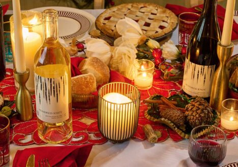 A table set for Christmas dinner.