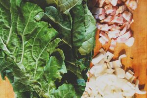 Collard greens ingredients on cutting board