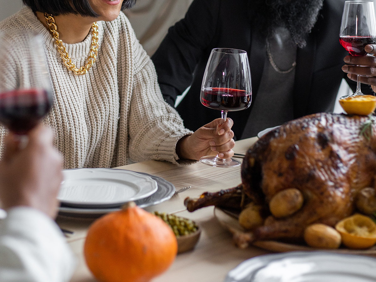 Dinner with duck and red wine