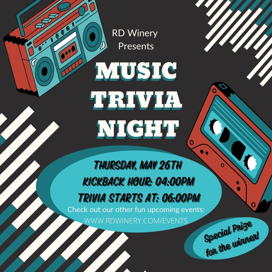Music Trivia Night image with boombox and cassette tape