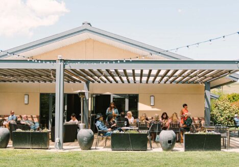 A view of the patio filled with guests