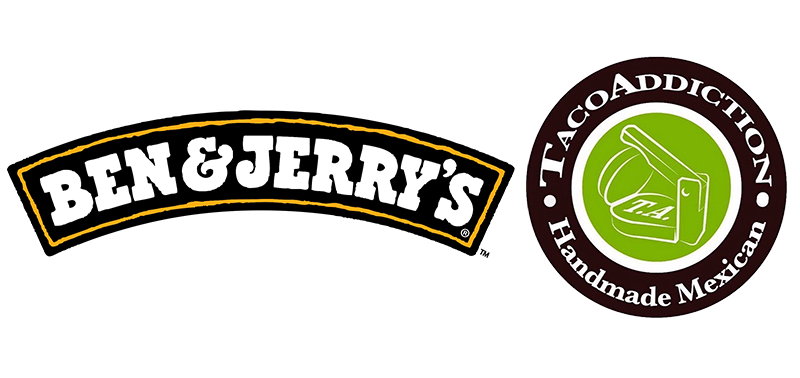 Ben and Jerry's and Taco Addiction logos