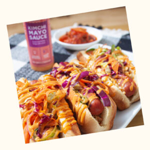 KPOP Foods Kimchi Mayo Sauce and hotdogs