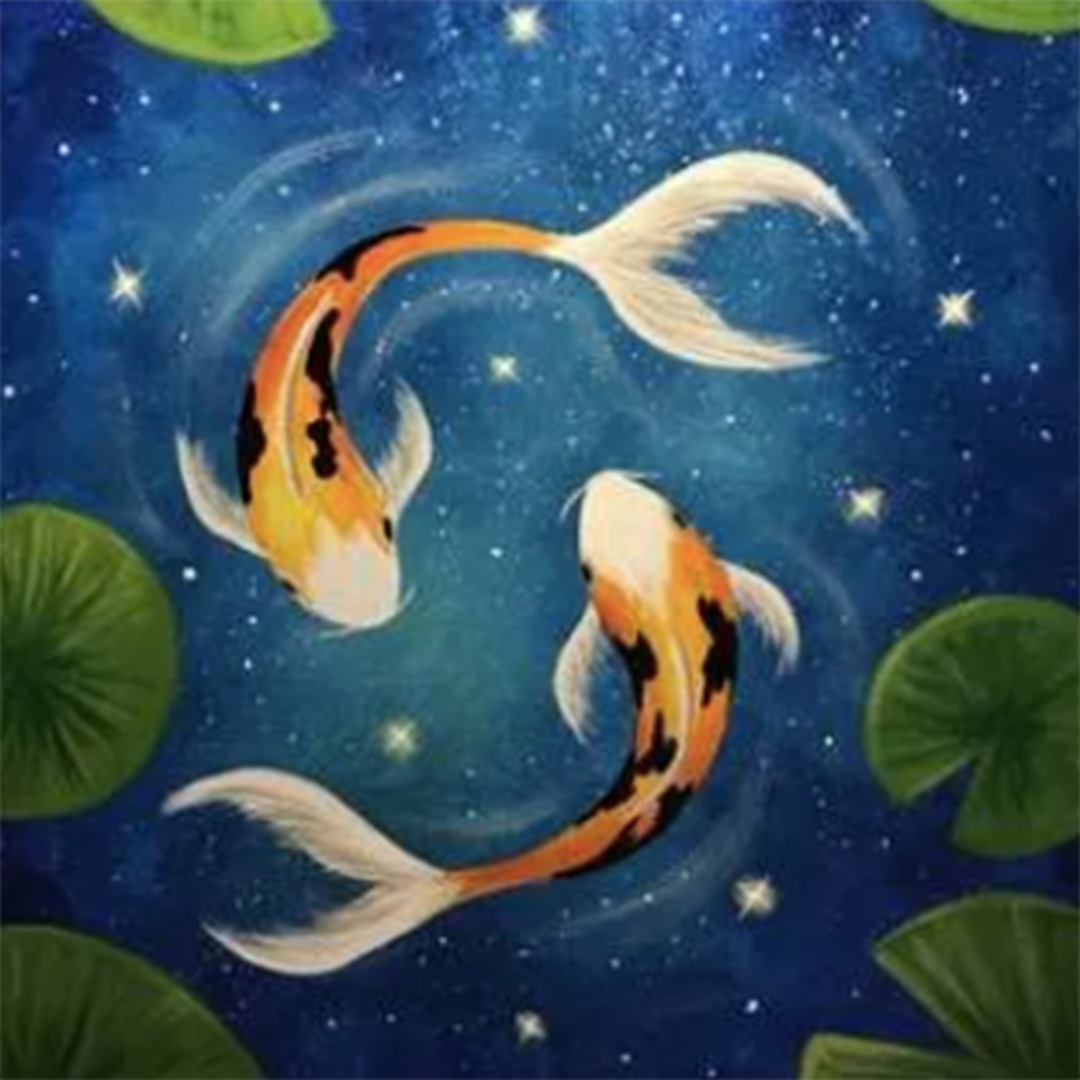 Painting of koi in a magical pond