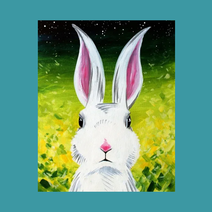 pink and white rabbit painting