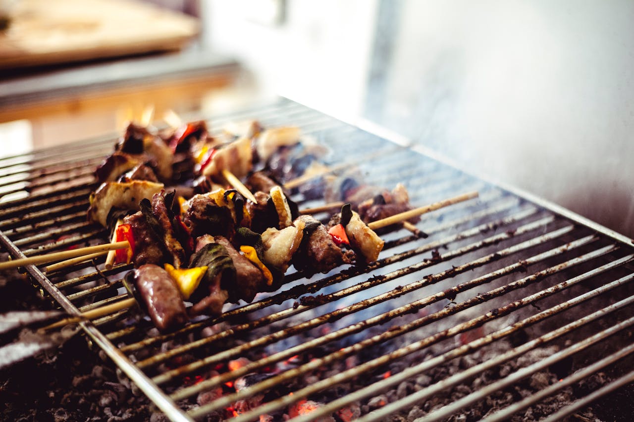 kabobs grilling on bbq